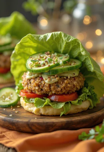 Burger vegan mentah dengan sayuran segar