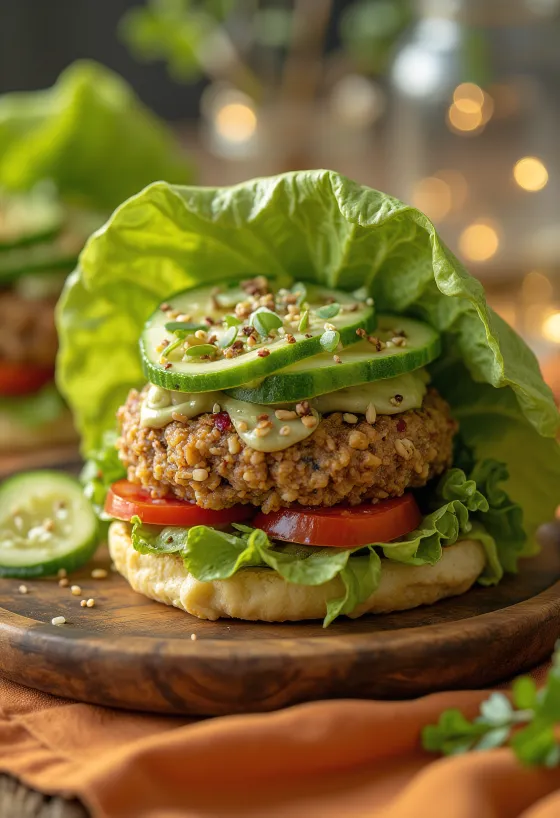 Burger vegan mentah dengan sayuran segar