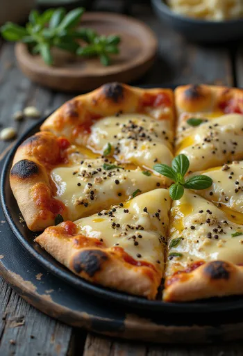 Pizza al Pepe dengan berbagai keju dan lada segar