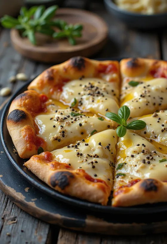 Pizza al Pepe dengan berbagai keju dan lada segar