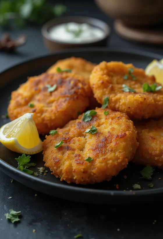Schnitzel kerbau goreng disajikan