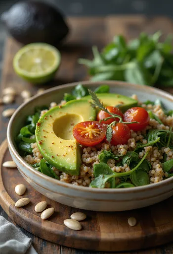Buddha bowl quinoa bayam dengan alpukat
