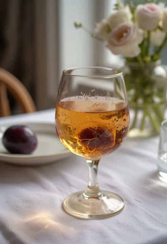 Brandy plum disajikan dalam botol
