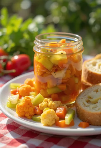 Giardiniera pedas disajikan