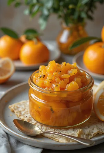 Chutney jeruk asam manis disajikan