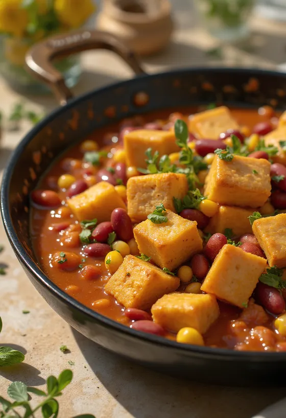 Tahu Pedas dengan Kacang disajikan