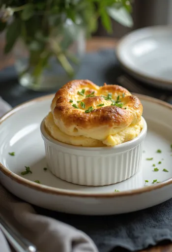 Soufflé keju tarragon disajikan