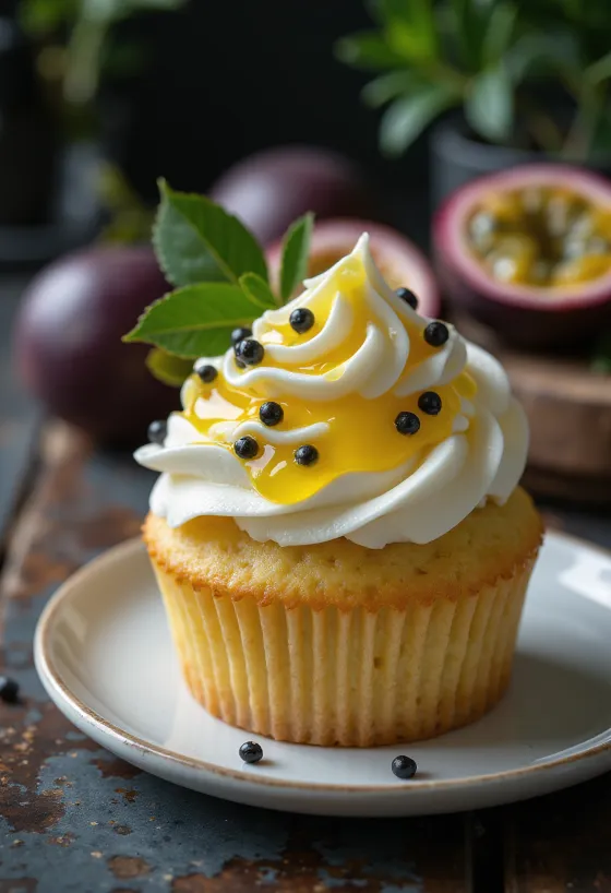 Cupcake krim markisa yang baru dipanggang