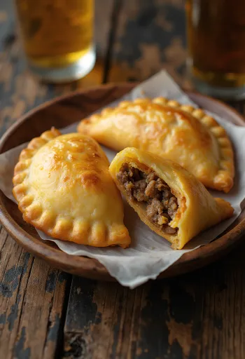 Empanadas daging sapi disajikan dengan salad segar