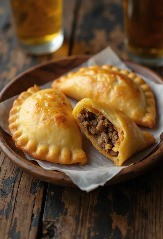 Empanadas daging sapi disajikan dengan salad segar