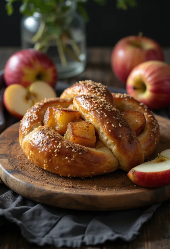 Pretzel apel kayu manis yang baru dipanggang disajikan
