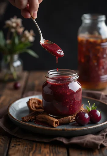 Saus cabai plum kayu manis disajikan