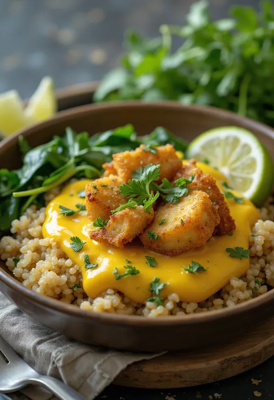 Quinoa bayam dengan tahu dasar kari