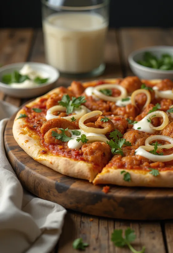 Tandoori chicken pizza dengan bumbu India dan ketumbar