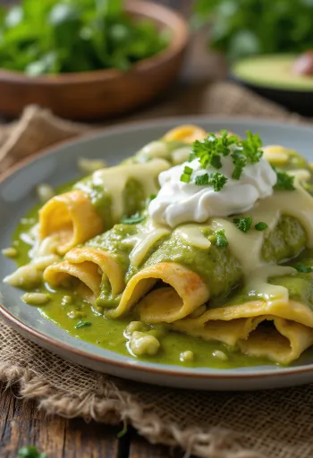 Enchilada verde disajikan
