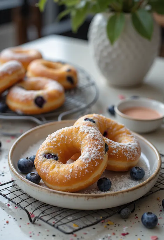 Donat Blueberry disajikan dengan gula bubuk