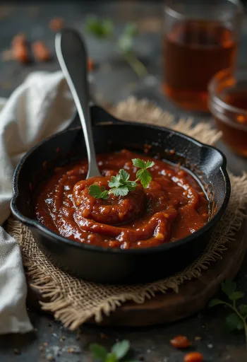 Saus barbeque bawang putih paprika asap disajikan