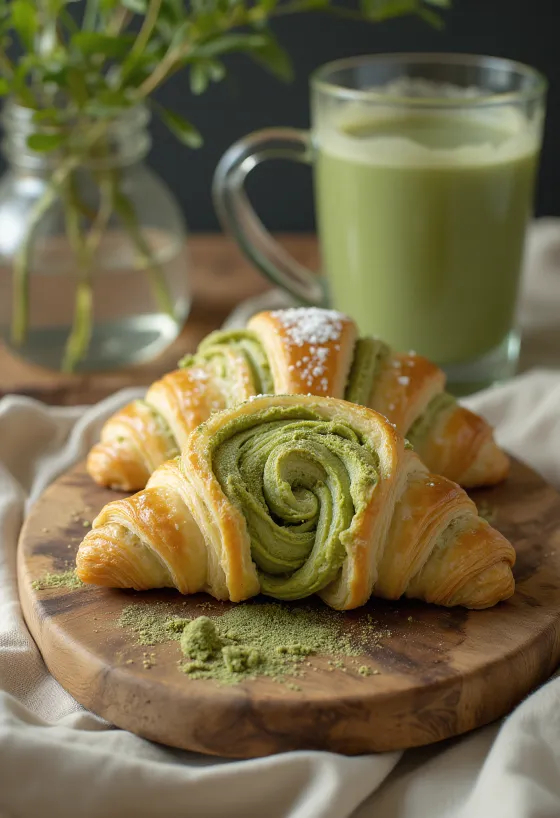 Croissant matcha disajikan