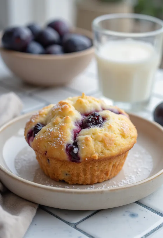 Muffin plum disajikan di atas piring