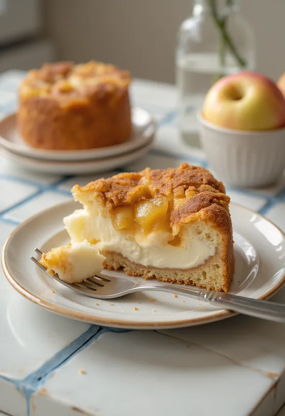 Kue keju cottage apel kayu manis dihiasi apel dan kayu manis