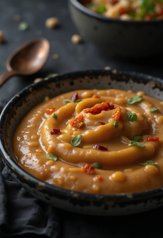 Saus kacang pedas disajikan