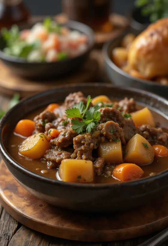 Estofado de carne disajikan