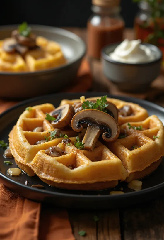 Waffle jamur baru dipanggang