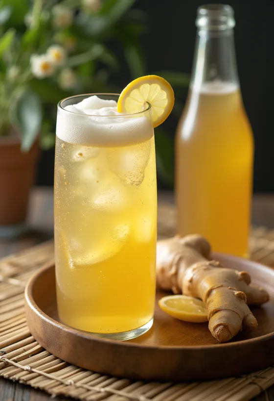 Bir jahe disajikan dengan lemon dan es