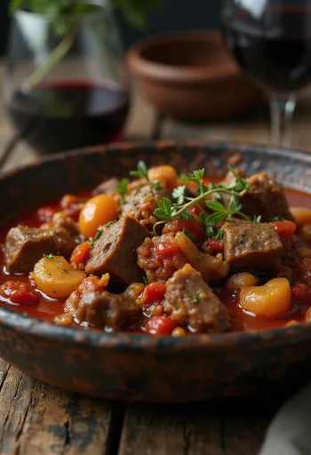 Stifado, ragout sapi Yunani disajikan