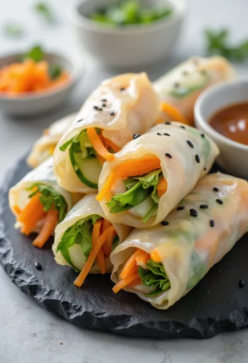 Spring roll kertas beras dengan sayuran segar dan saus celup