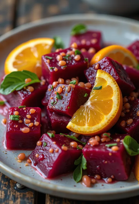 Salad bit dengan dressing jeruk dan peterseli segar