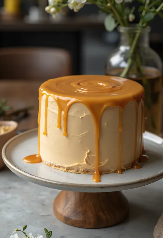 Kue tart karamel dengan lapisan krim