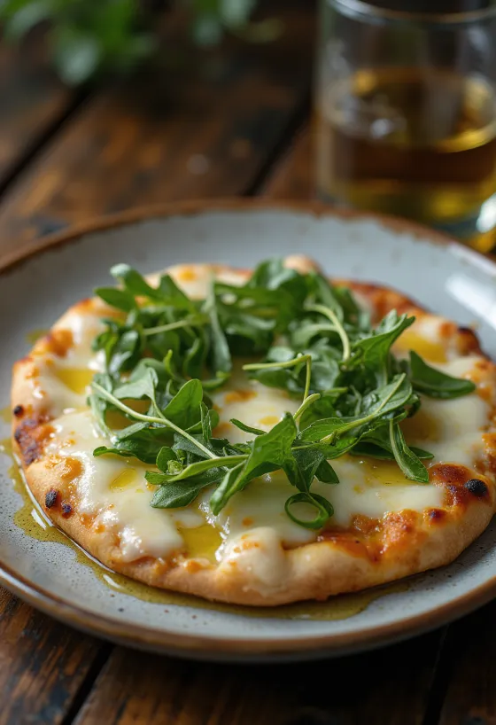 Pizza Bianca con Rucola dengan arugula dan keju