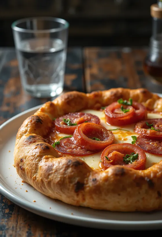 Pizza Diavola pinggiran isi dengan salami pedas