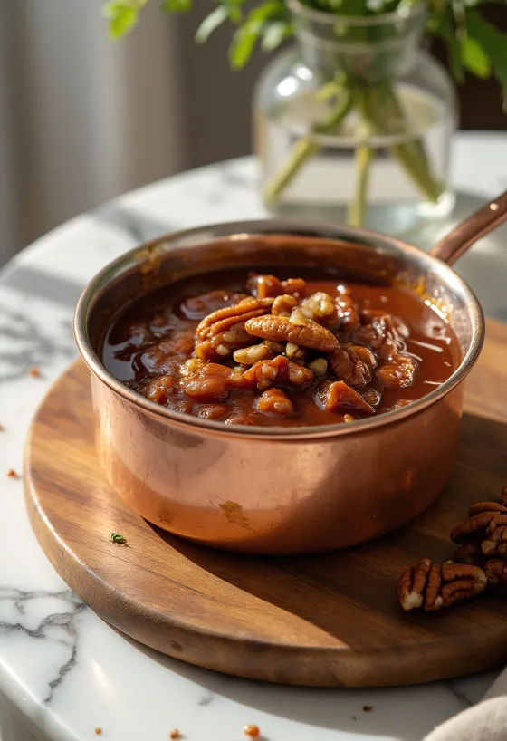 Saus BBQ kacang pecan gula merah dalam mangkuk