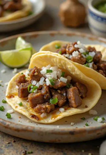 Taco Lengua dengan potongan lidah sapi goreng dan ketumbar