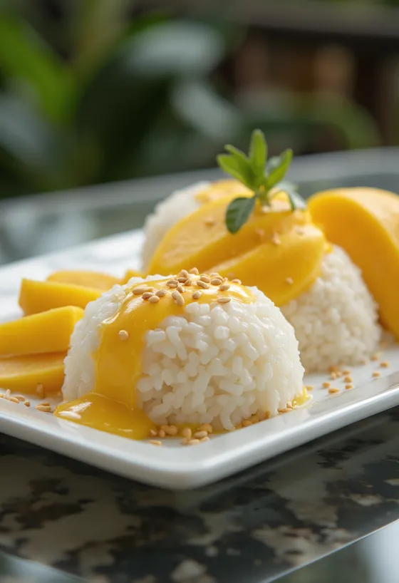 Ketan mangga disajikan