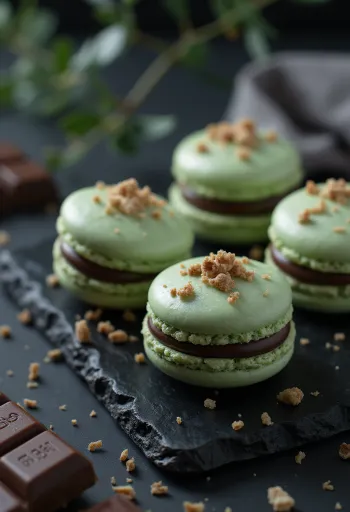 Macaron cokelat mint disajikan