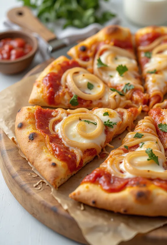 Pizza con Cipolla dengan bawang dan mozzarella