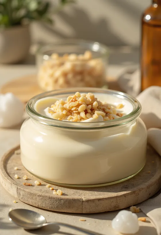 Panna cotta almond asin dalam gelas