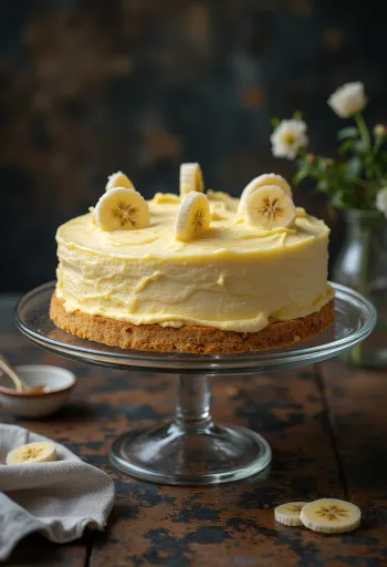 Kue krim pisang dihiasi irisan pisang