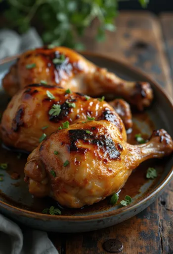 Paha bawah kalkun panggang disajikan dengan rempah segar dan sayuran panggang.