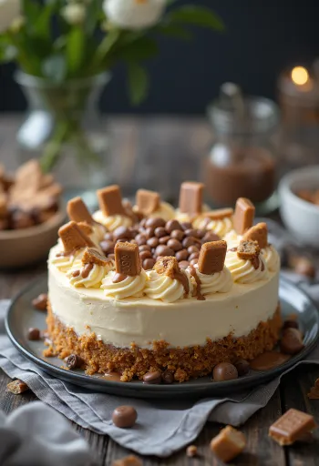 Kue Kinder Bueno dengan hiasan cokelat