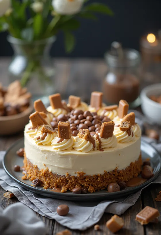 Kue Kinder Bueno dengan hiasan cokelat