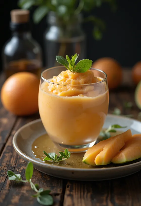Parfait melon cantaloupe disajikan