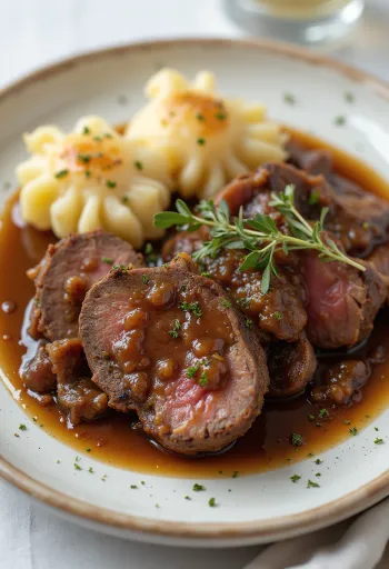 Sauerbraten disajikan