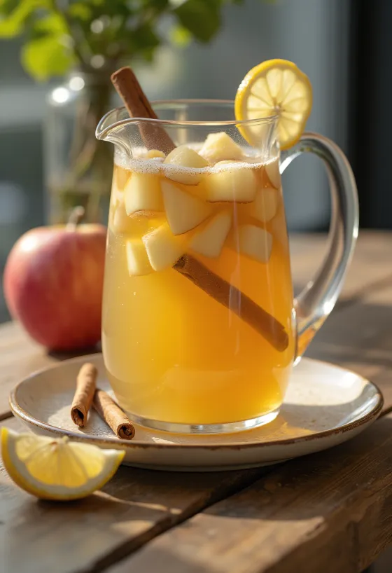 Jus apel dengan kayu manis disajikan dalam botol