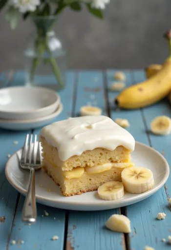 Kue krim keju cottage pisang dalam penyajian elegan