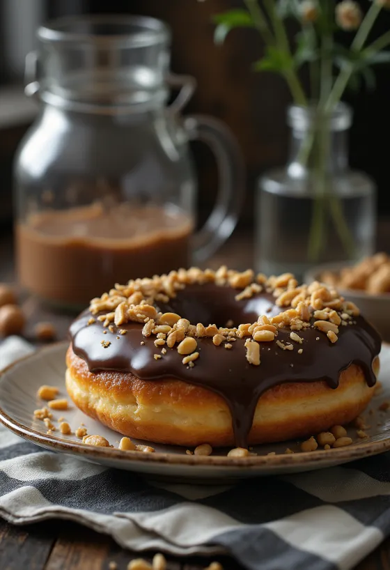Donat Buckeye disajikan dengan lapisan cokelat