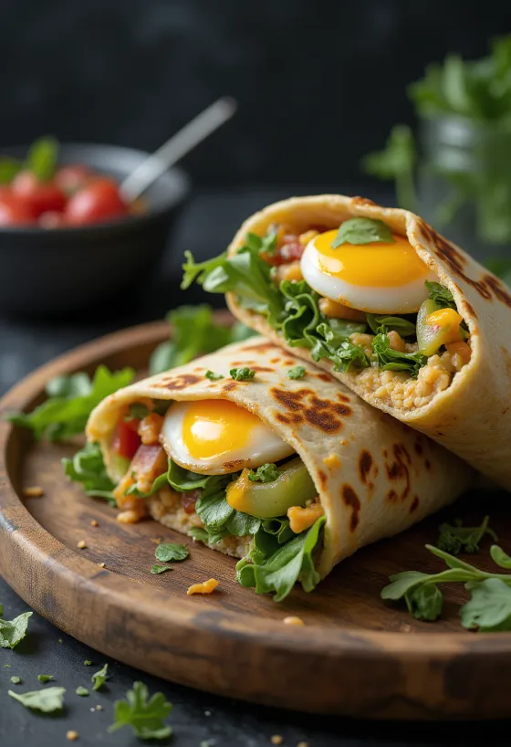 Wrap terong panggang dengan sayuran segar dan hummus